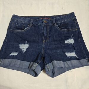 Dollhouse Dark Blue Distressed Jean Shorts